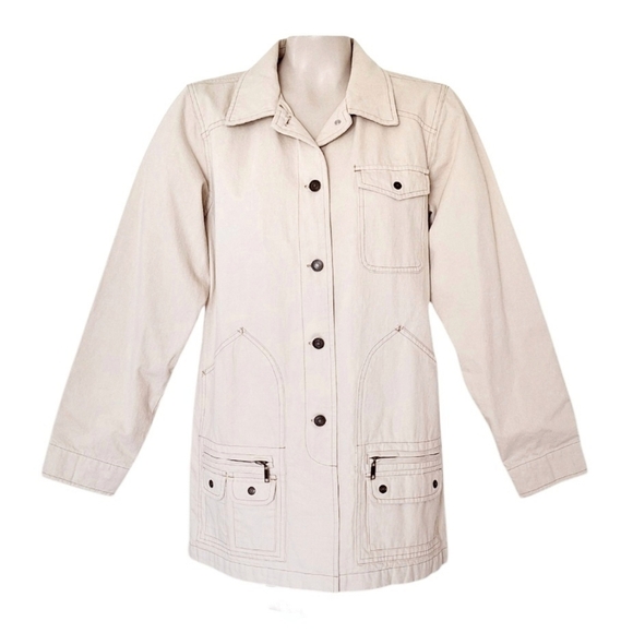 Denim & Co Denim Barn Utility Coat  Cream Ivory Preppy Outdoors Farmcore S - Picture 1 of 6